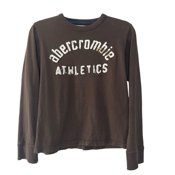 Abercrombie Fitch A&F Boy Brown Crewneck Long Sleeve Spelled Out L Y2K Preppy - Picture 1 of 8